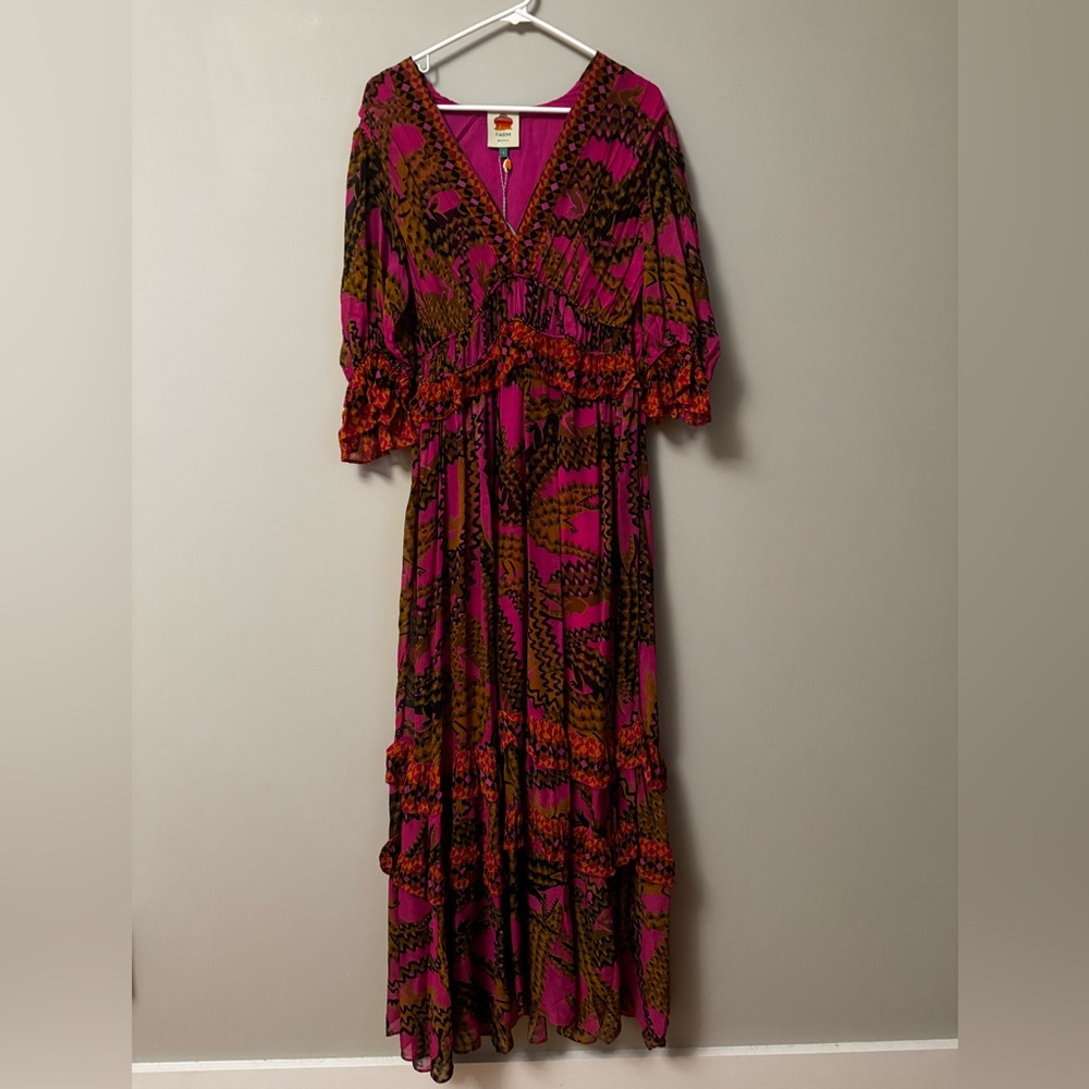 NWT FarmRio Pink Short Sleeve Maxi Dress, size Large